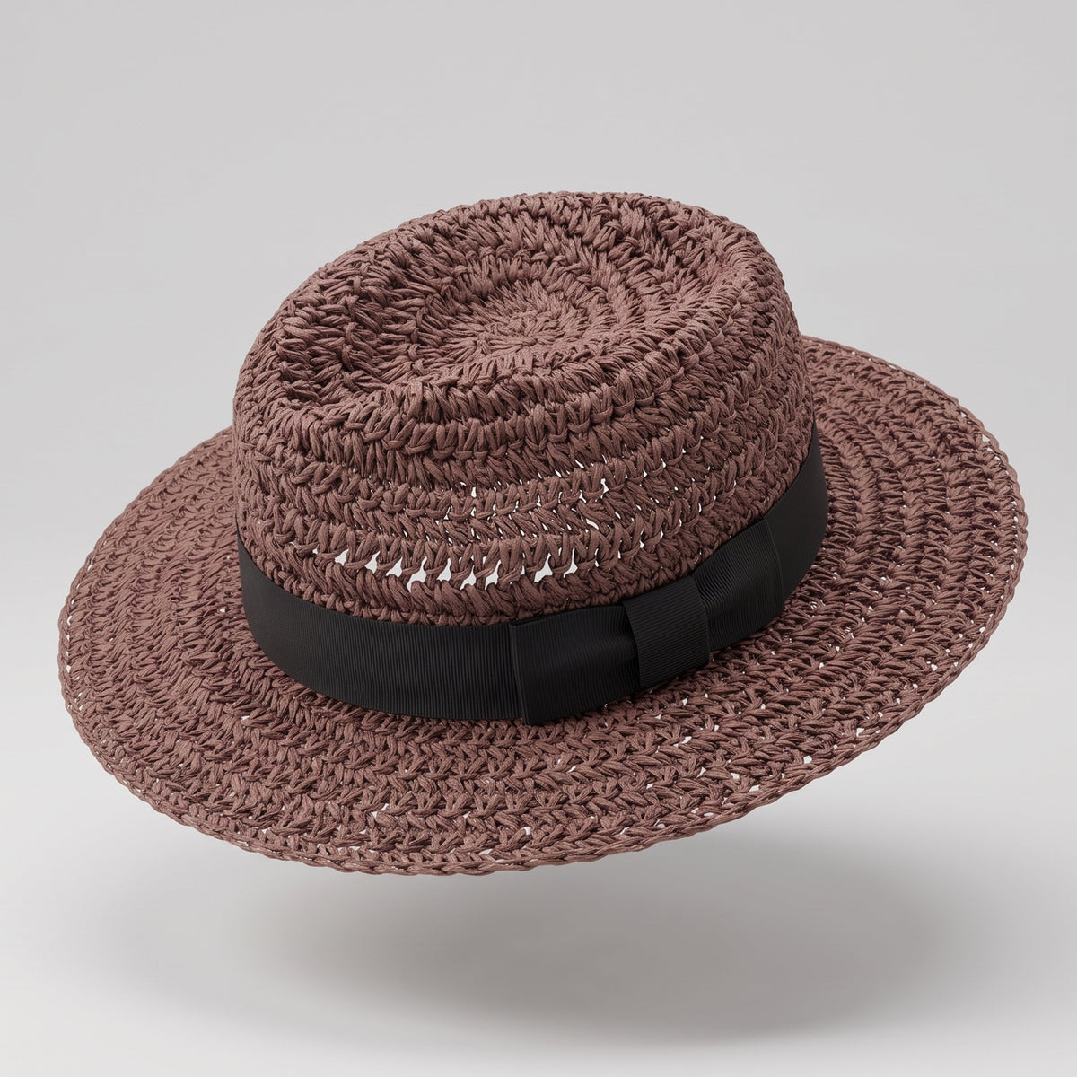 Le monde des hiboux accessories, brown woven straw hat with black ribbon